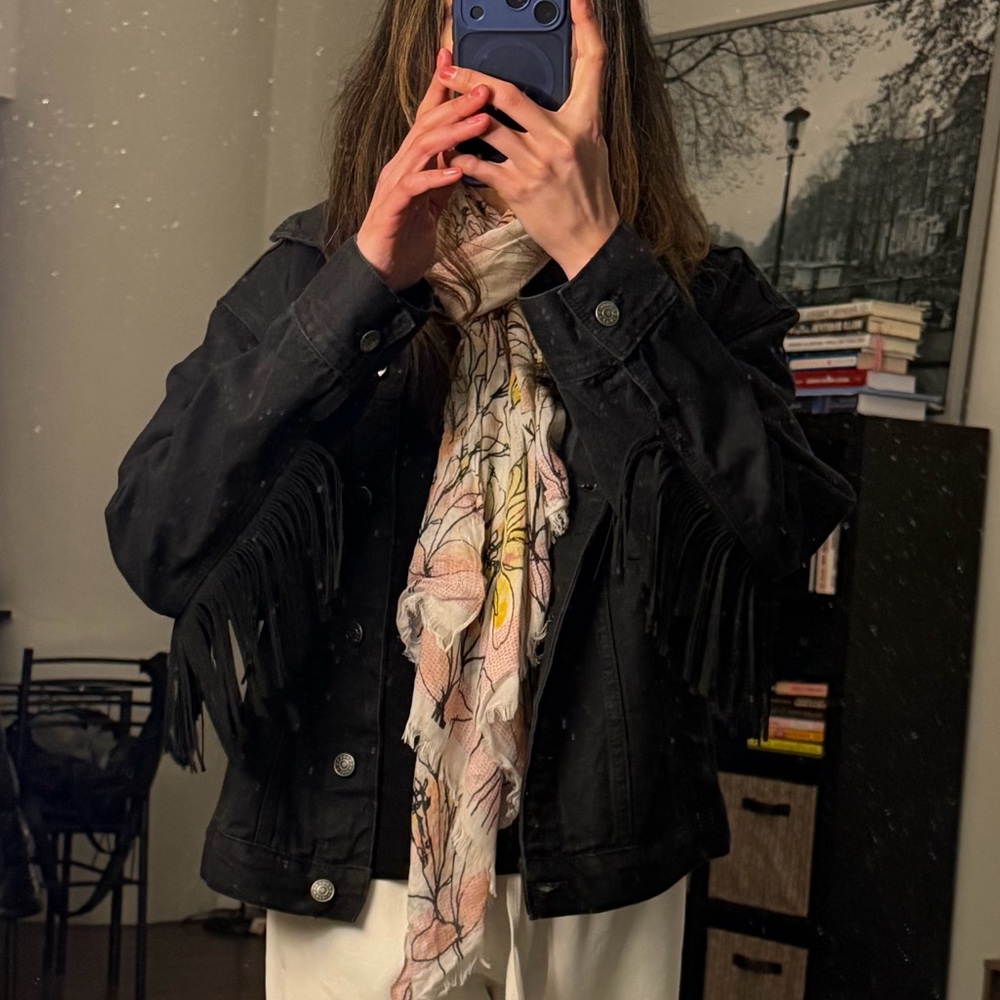 Express black fringe denim jacket